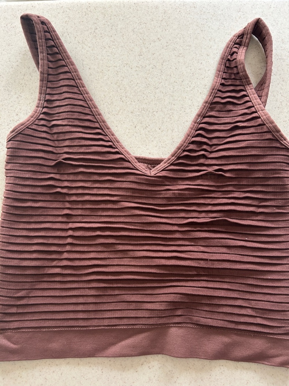 Aura Ribbed Textured Crop Top in Mauve Brown
